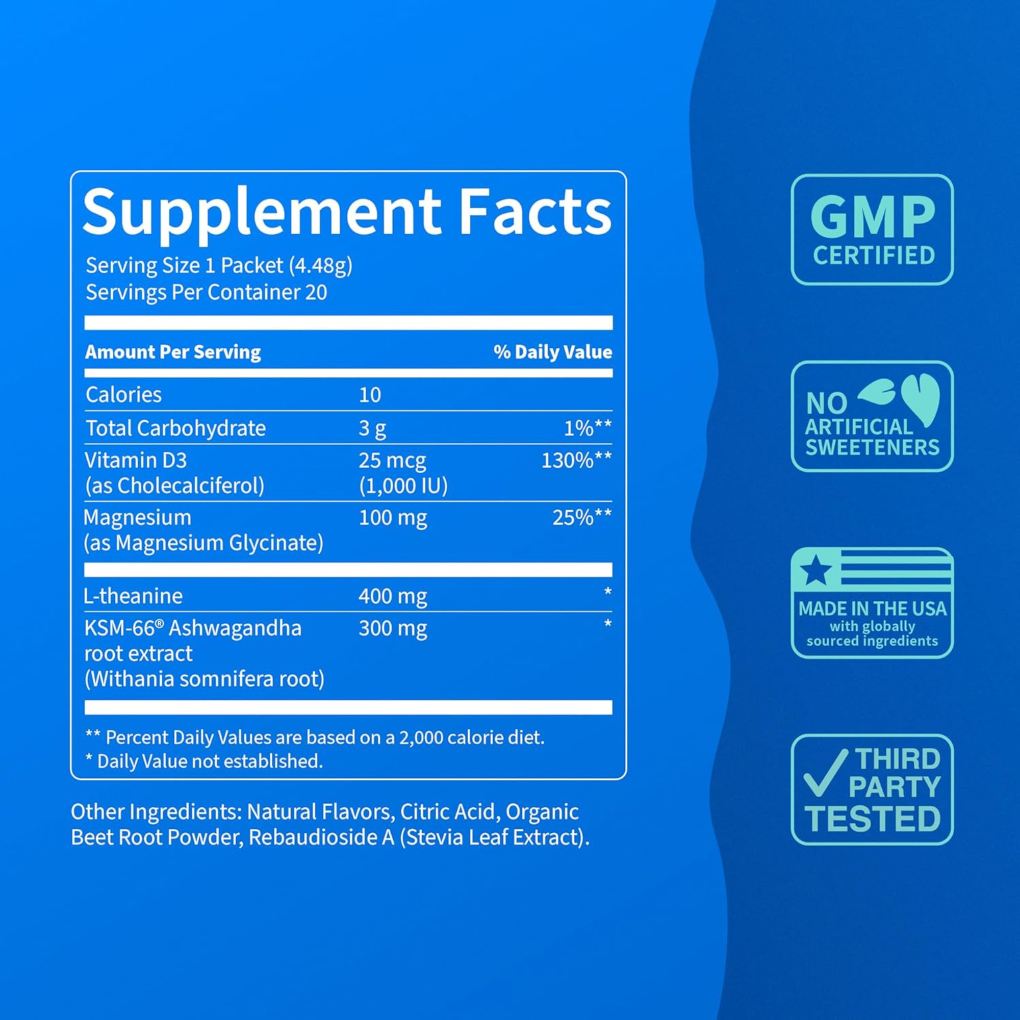Supplement facts label with certification logos| pharmaelegance