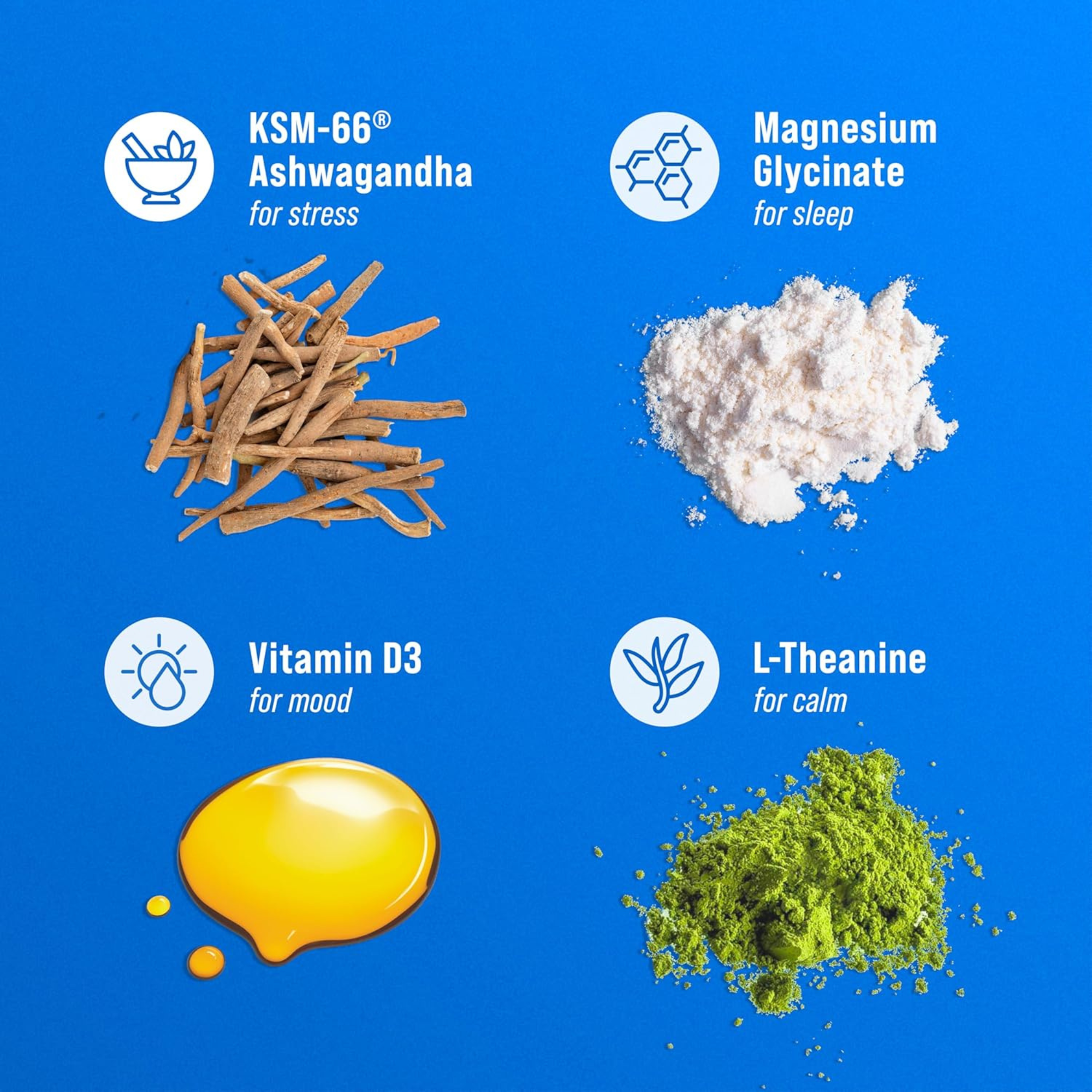 Supplement ingredients including KSM-66 Ashwagandha, Magnesium Glycinate, Vitamin D3, and L-Theanine Pink container of probiotics for vaginal health | pharmaelegance