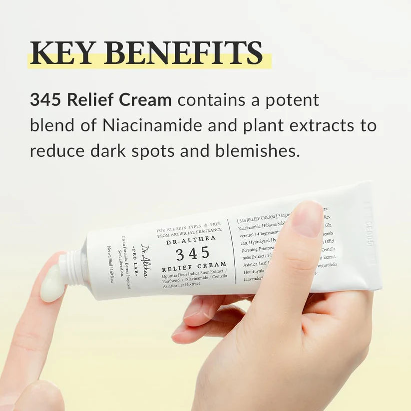 Dr.Althea 345 Relief Cream | Daily Face Moisturizer for Blemish Relief | Soothing & Hydrating with Niacinamide + Panthenol | Korean Vegan Skincare for All Skin Types | 50ml