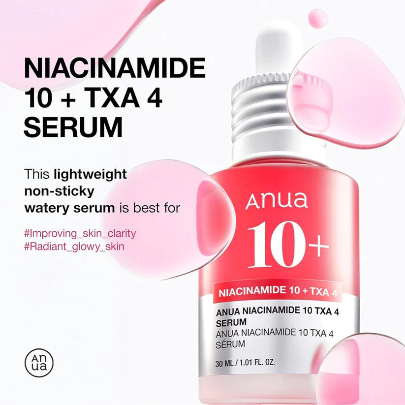 ANUA 10% Niacinamide + 4% TXA Serum 30ml | Dark Spot Correcting Korean Serum with Ceramide & Hyaluronic Acid | Fragrance-Free Hydrating & Soothing Glass Skin Formula