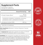 Supplement label with V-Positiv Probiotic Blend on a white and red background