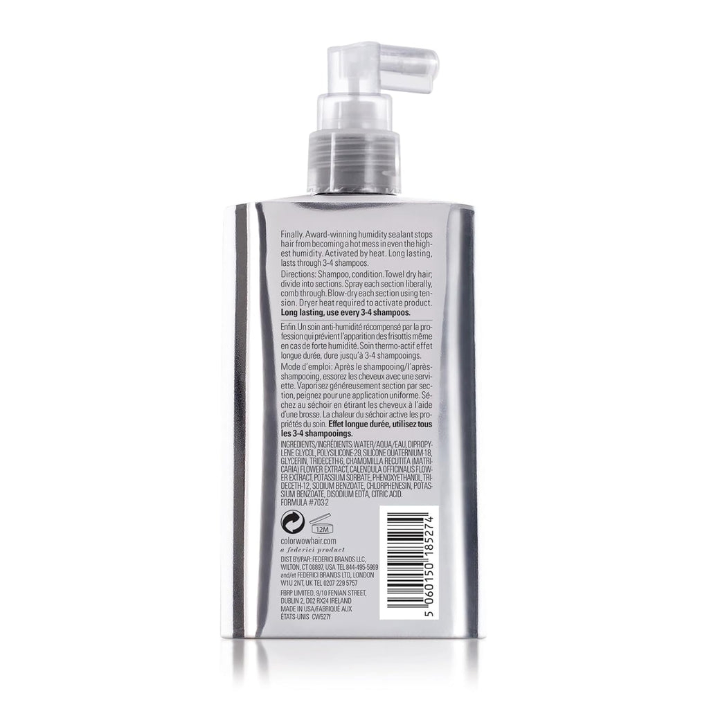 Back label of a hair care product with text and branding on a white background