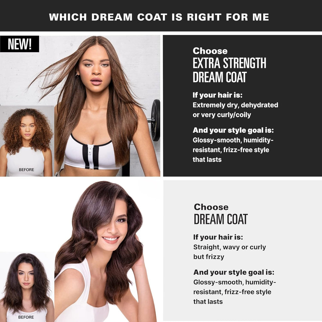 Hair care product advertisement with before and after images of hair, and text on choosing the right product for different hair types.