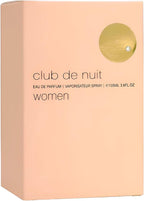 Perfume box for women named 'club de nuit' on a light pink background