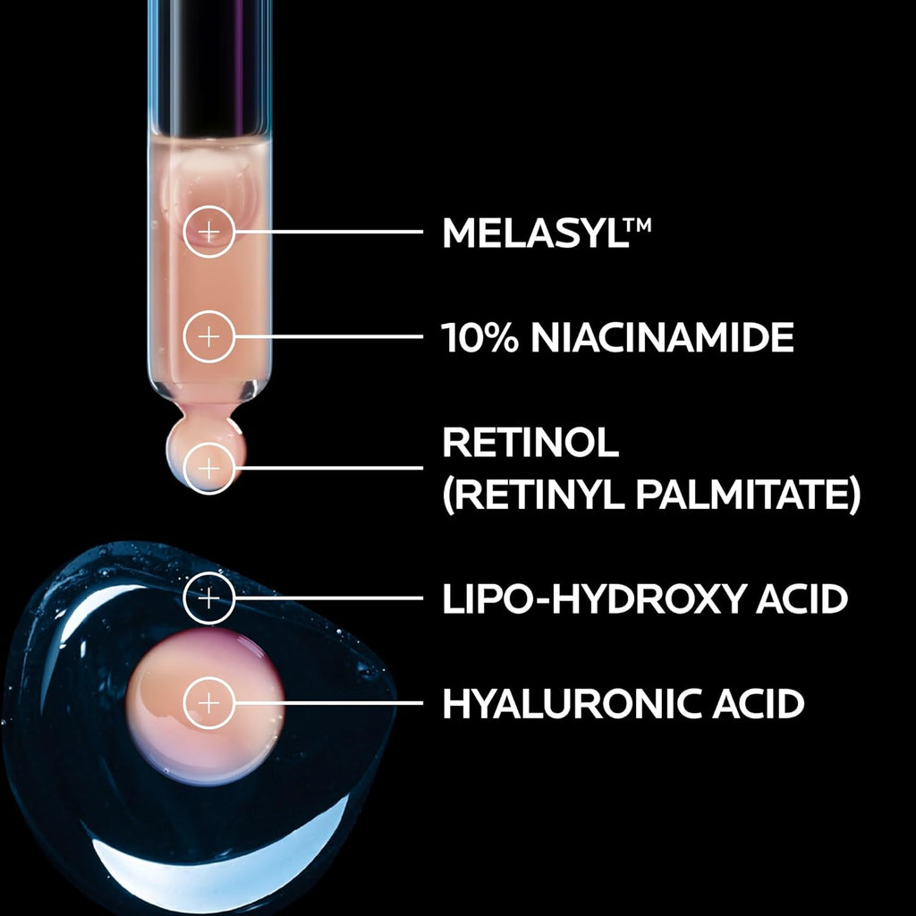 Skincare product with labeled ingredients on a black background