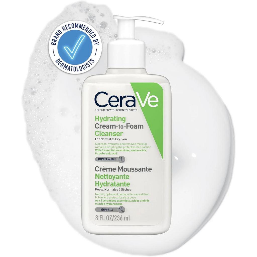 CeraVe hydrating cream-to-foam cleanser bottle | pharmaelegance
