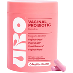 Pink container of O'Positiv Health vaginal probiotic capsules Pink container of probiotics for vaginal health | pharmaelegance